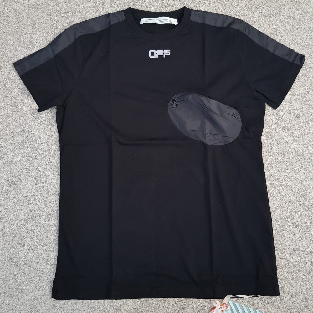 Off-White Logo Printed Satin Pocket Detail T-Shirt